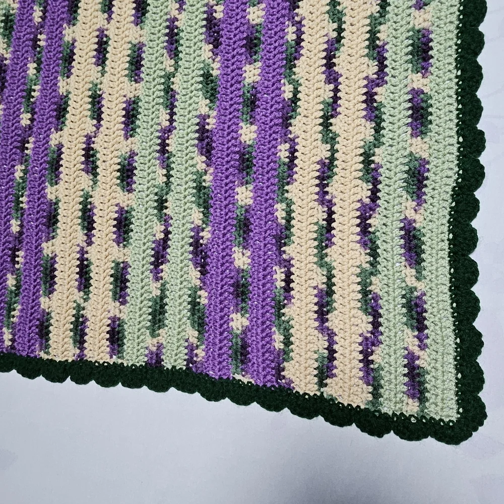 *New* Crochet afghan green purple baby throw blanket  app. 35